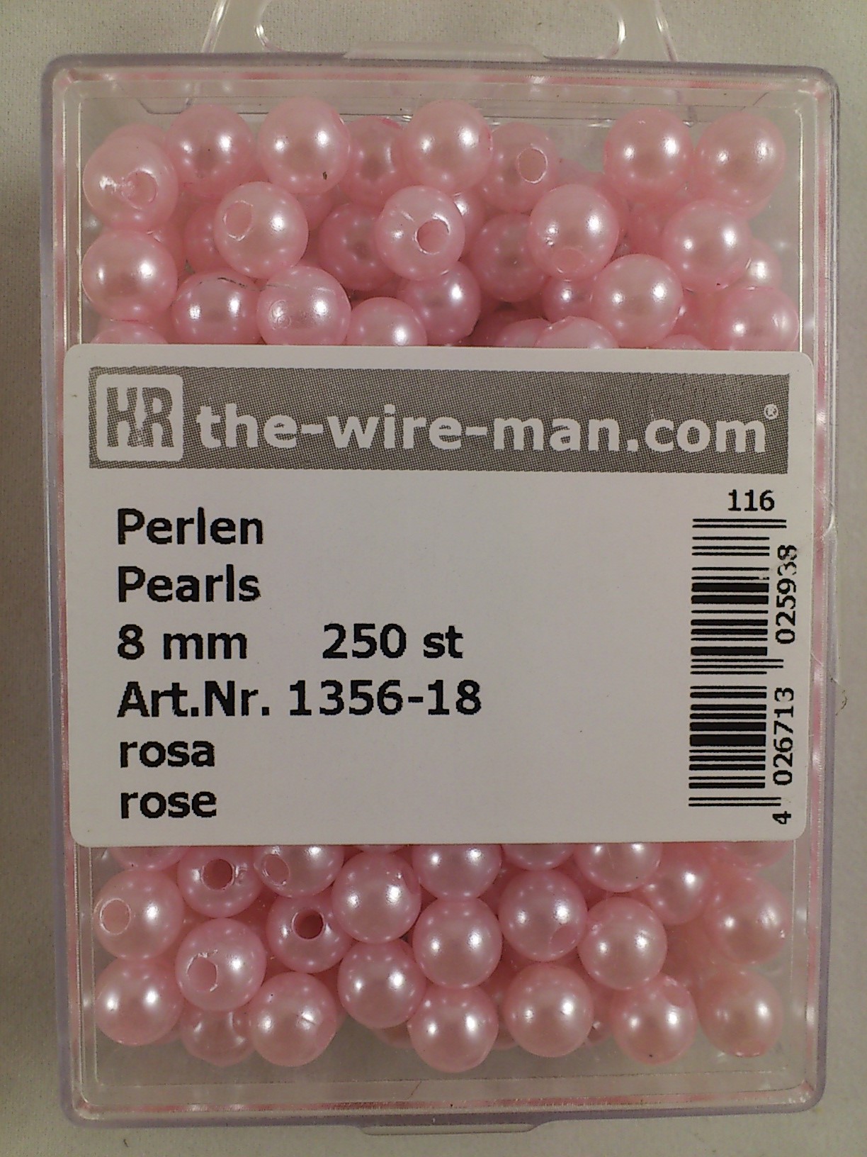 Perlen rosa 8 mm. 250 st.